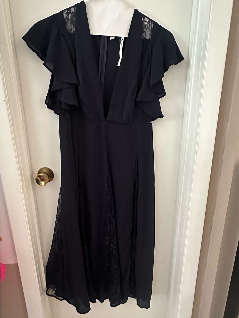 Elegant Navy Ruffle Sleeve Women's Dress